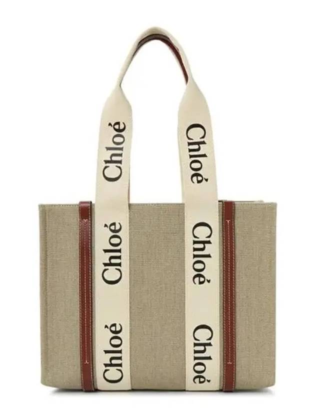 Woody Canvas Medium Tote Bag Brown - CHLOE - BALAAN 5