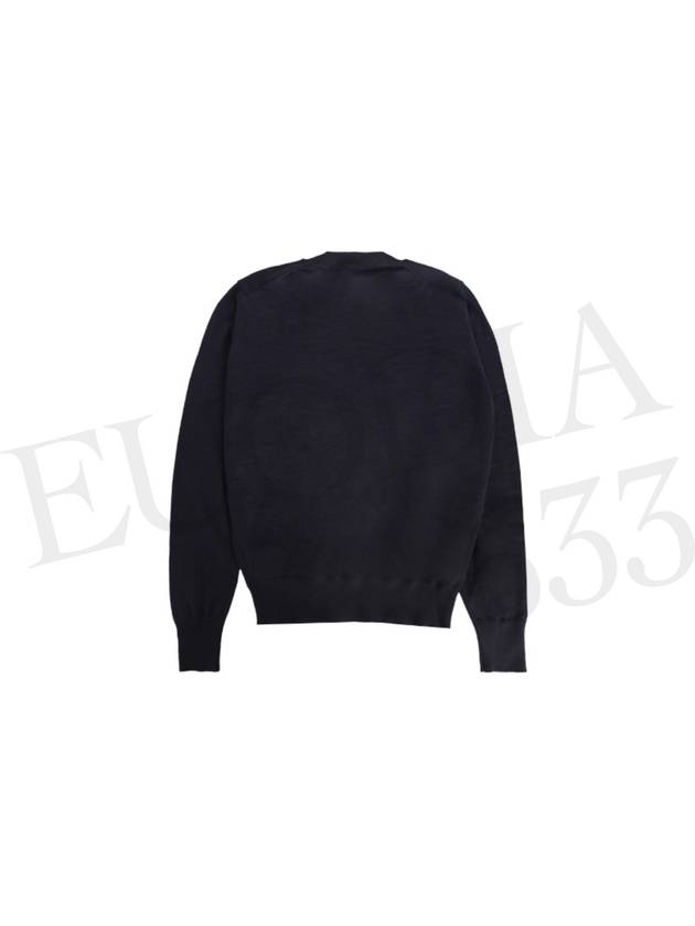 Heart Embroidered Logo Crew Neck Knit Top Navy - AMI - BALAAN 3