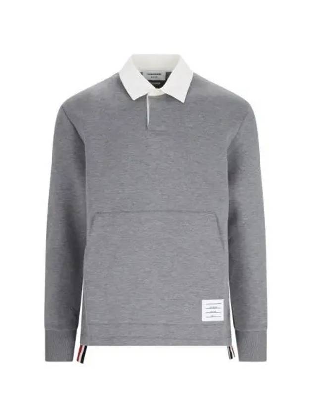 Men's Double Face Rugby Long Sleeve Polo Shirt Med Grey - THOM BROWNE - BALAAN 2