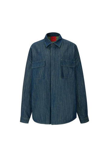 Two-Tone Oversized Fit Denim Jacket Blue - CONECTX - BALAAN 1