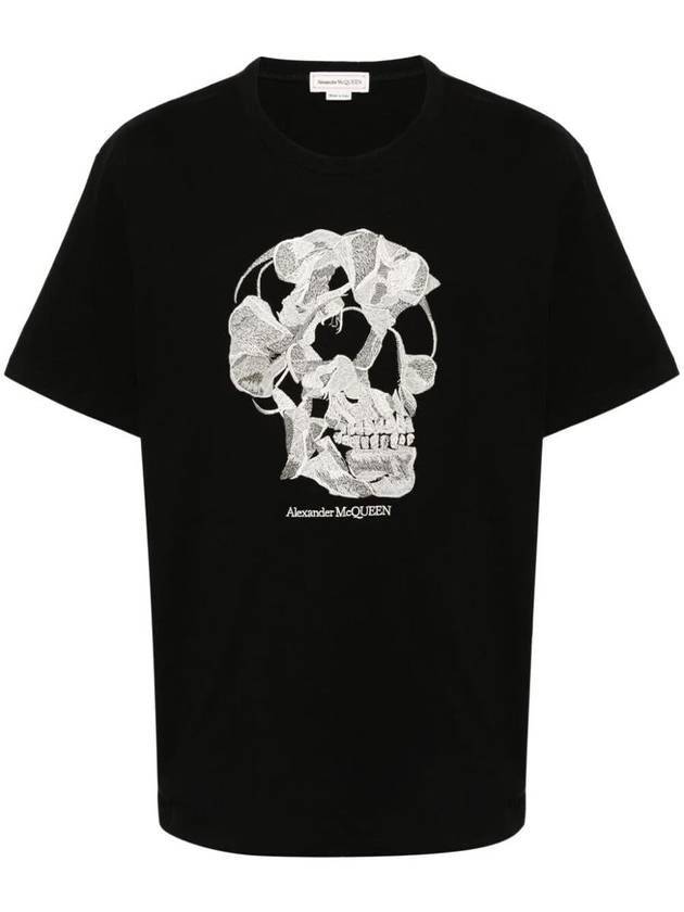 Skull Embroidery Short Sleeve T-Shirt Black - ALEXANDER MCQUEEN - BALAAN 2