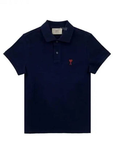 Small heart logo polo shirt night blue BFU 39450961 270539 1038466 - AMI - BALAAN 1