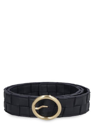 Maxi Intrecciato Leather Belt Black - BOTTEGA VENETA - BALAAN 1