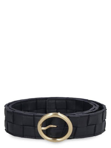 Maxi Intrecciato Leather Belt Black - BOTTEGA VENETA - BALAAN 1