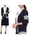 Cotton Hector Pointelle 4 Bar V Neck Cardigan Navy - THOM BROWNE - BALAAN 3