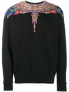 Men's Wings Print Round Sweatshirt Black - MARCELO BURLON - BALAAN 3