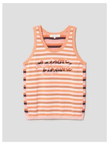 Women s Lettering Stripe Striped Knit Sweater T shirt Sunset Orange Ecru Domestic Product GM0024031300323 - MAISON KITSUNE - BALAAN 1