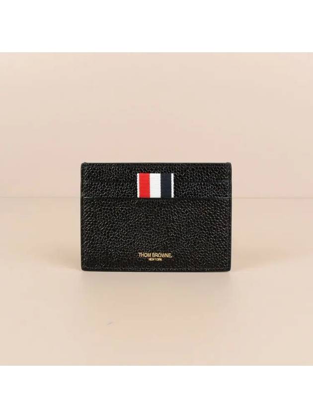 Stripe Note Compartment Pebble Grain Leather Card Wallet Black - THOM BROWNE - BALAAN 3