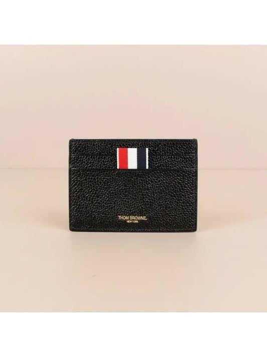 Stripe Note Compartment Pebble Grain Leather Card Wallet Black - THOM BROWNE - BALAAN 2