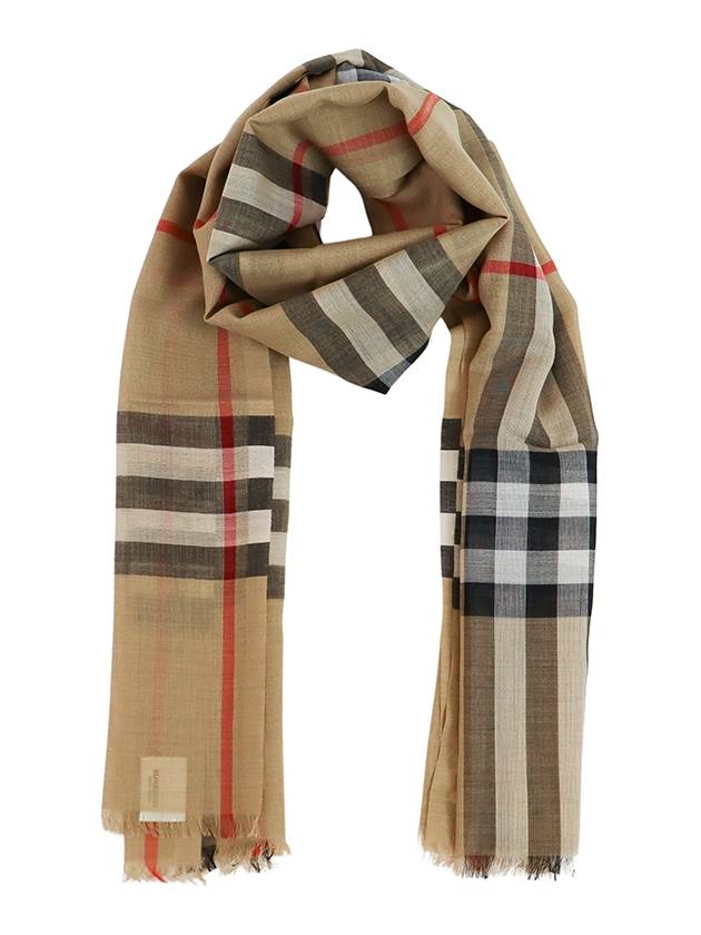 Check Wool Silk Scarf Beige - BURBERRY - BALAAN 2