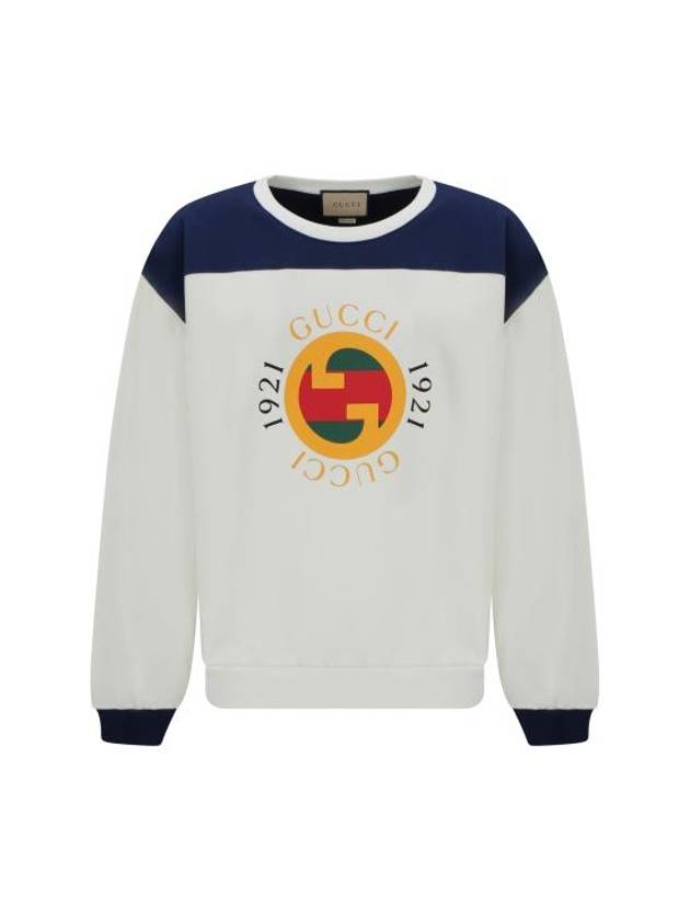 1921 Logo Print Cotton Jersey Sweatshirt Ivory Blue - GUCCI - BALAAN 2