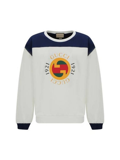 1921 Logo Print Cotton Jersey Sweatshirt Ivory Blue - GUCCI - BALAAN 2