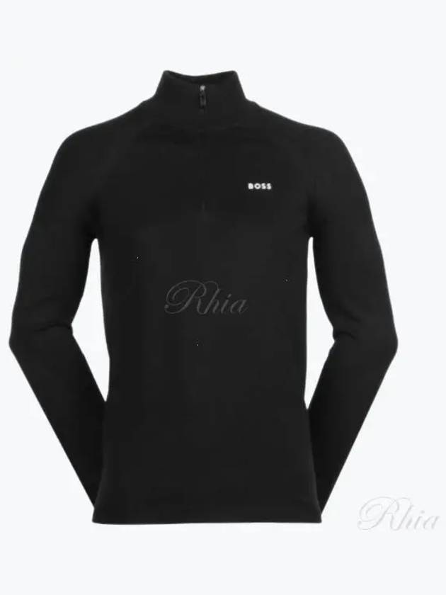 Logo Detail Zipper Neck Cotton Blend Knit Top Black - HUGO BOSS - BALAAN 2