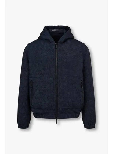 Men s Logo Pattern Seersucker Hooded Jacket Navy - GIORGIO ARMANI - BALAAN 1