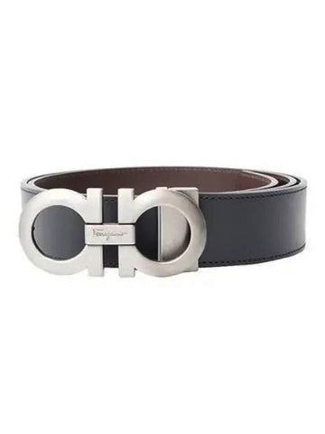 Gancini Reversible Adjustable Leather Belt Black Dark Brown - SALVATORE FERRAGAMO - BALAAN 1