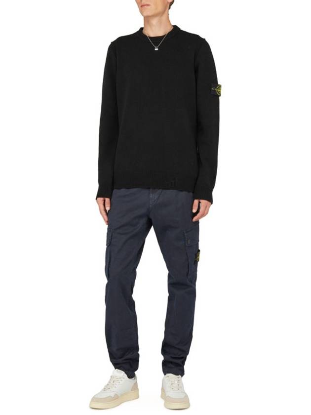 Logo Patch Crew Neck Wool Knit Top Black - STONE ISLAND - BALAAN 4