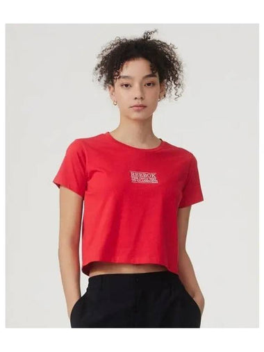 Classic Letter Crop T Shirt Women s Red - REEBOK - BALAAN 1