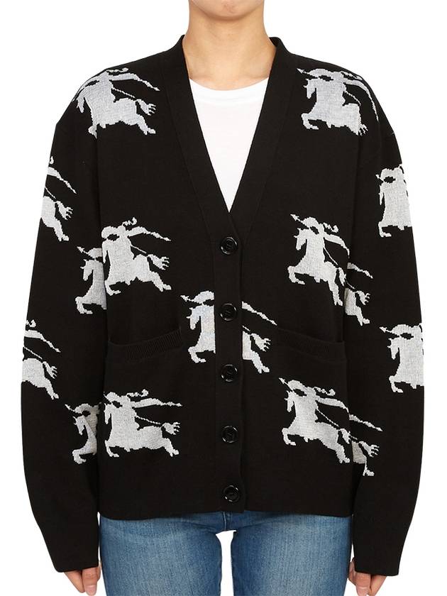 Cotton EKD Intarsia Knit Cardigan Black White - BURBERRY - BALAAN 2