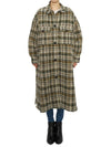 Fontizi Long Check Wool Single Coat Khaki Ecru - ISABEL MARANT - BALAAN 5