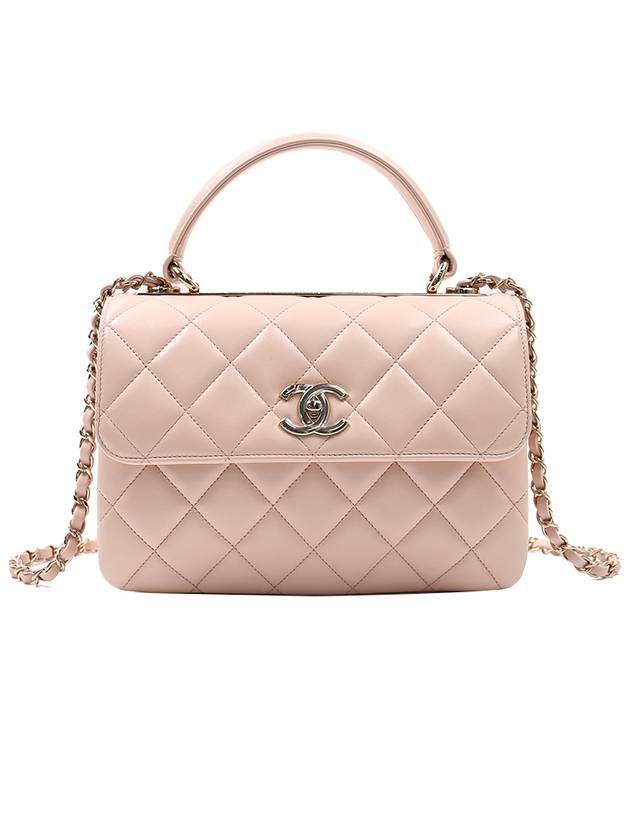 Trendy CC Lambskin Quilted Small Top Handle Tote Bag Light Pink - CHANEL - BALAAN.