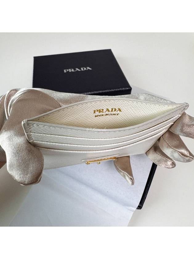 Saffiano Leather Triangle Logo Card Wallet White - PRADA - BALAAN 5