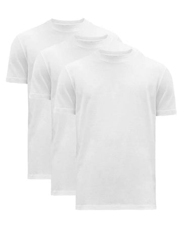 Cotton Jersey Short Sleeve T-Shirt 3 Pack Set White - PRADA - BALAAN 1