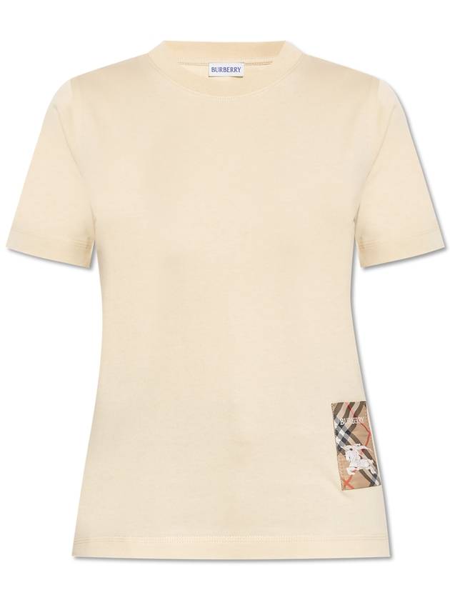 Burberry T-shirt With Logo Patch, Women's, Cream - BURBERRY - BALAAN 1