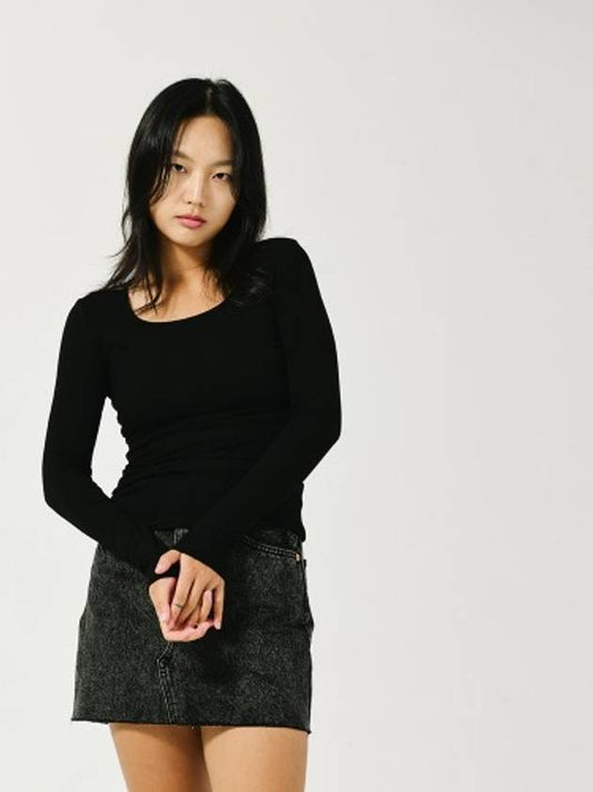 Ribbed Square Neck Long Sleeve T-Shirt Black - LE SOLEIL MATINEE - BALAAN 2