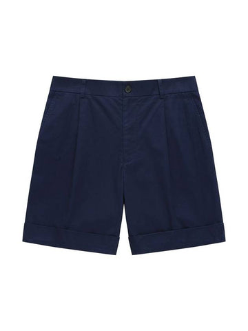 Cotton One-Tuck Shorts Navy - SOLEW - BALAAN 1