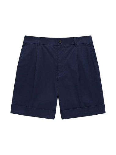 Cotton One-Tuck Shorts Navy - SOLEW - BALAAN 1