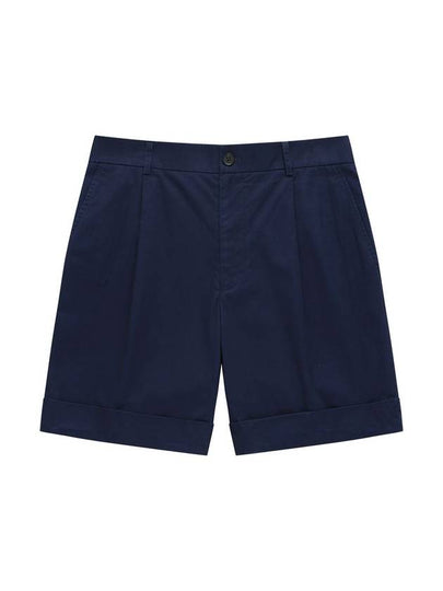 Cotton One-Tuck Shorts Navy - SOLEW - BALAAN 2