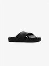 Cross Padded Leather Slippers Black - JIL SANDER - BALAAN 2