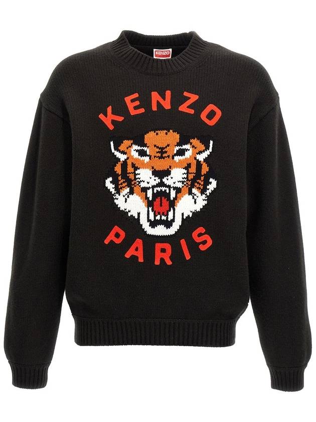 Lucky Tiger Genderless Wool Knit Top Black - KENZO - BALAAN 2