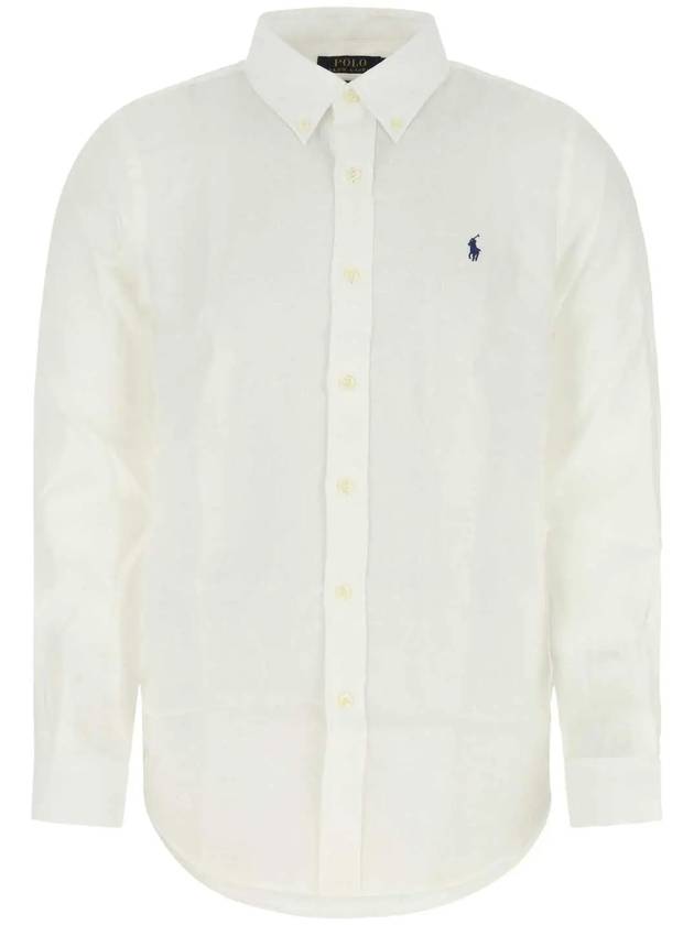 Embroidered Logo Linen Long Sleeve Shirt White - POLO RALPH LAUREN - BALAAN 2