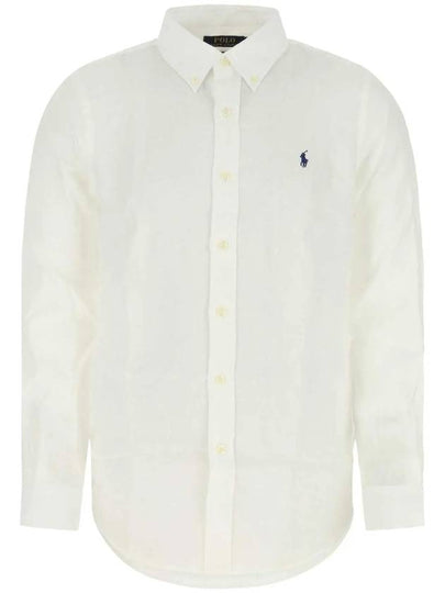 Embroidered Logo Linen Long Sleeve Shirt White - POLO RALPH LAUREN - BALAAN 2