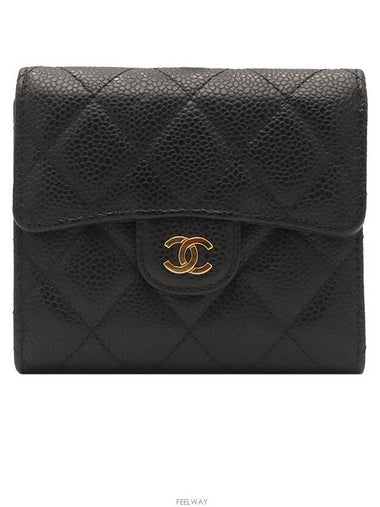 Black caviar classic gold CC logo small flap bi fold wallet No 25 A82288 - CHANEL - BALAAN 1