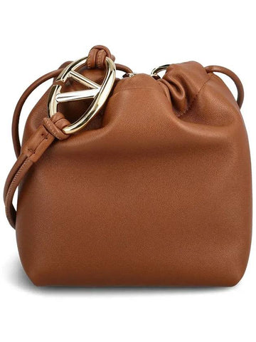 V Logo Pouf Drawstring Small Bucket Bag Brown - VALENTINO - BALAAN 1