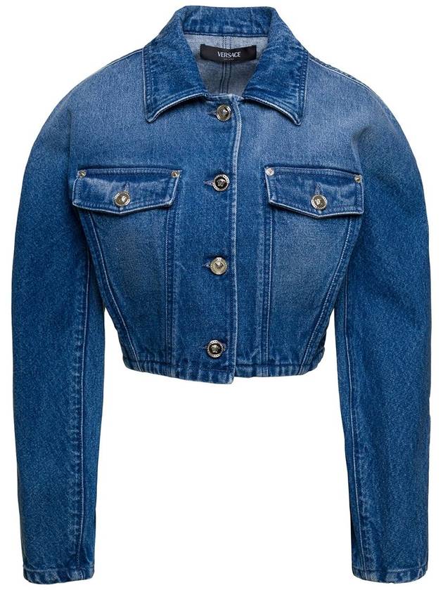 Women's Cropped Denim Jacket Blue - VERSACE - BALAAN 2