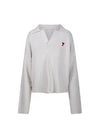 Small Heart Long Sleeve Polo Shirt White - AMI - BALAAN 2