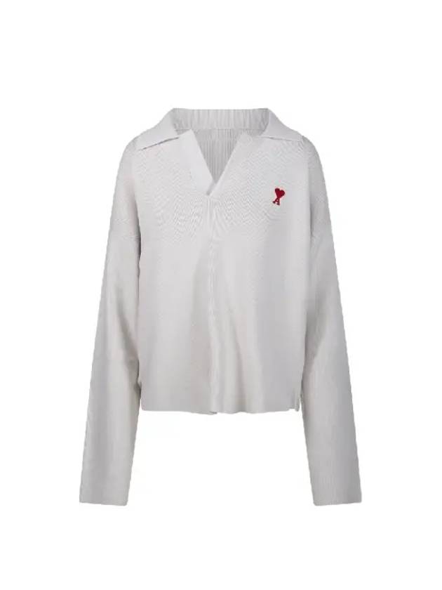 Small Heart Long Sleeve Polo Shirt White - AMI - BALAAN 2