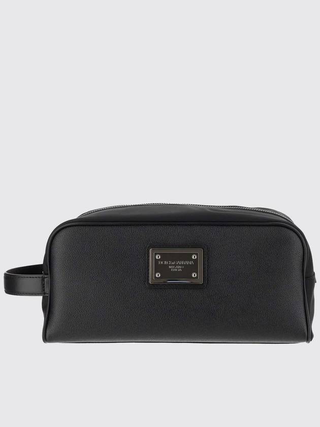 Dolce &amp; Gabbana beauty case in nylon and calfskin with metal logo plaque - DOLCE&GABBANA - BALAAN 1