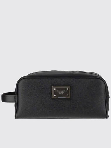 Dolce & Gabbana beauty case in nylon and calfskin with metal logo plaque - DOLCE&GABBANA - BALAAN 1