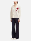 Heart Logo V Neck Wool Cardigan Off White - AMI - BALAAN 4