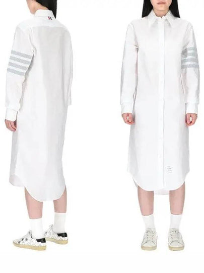 Diagonal 4-Bar Cotton Shirt Midi Dress White - THOM BROWNE - BALAAN 2