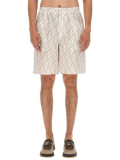 Logo Monogram Linen Bermuda Shorts Beige - FENDI - BALAAN 2