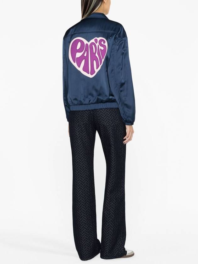 Heart Casual Viscose Zip-up Jacket Navy - KENZO - BALAAN 4