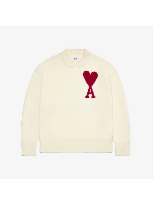 Intarsia Big Heart Logo Wool Knit Top Ivory - AMI - BALAAN 3