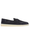 Triangle Logo Suede Loafers Navy - PRADA - BALAAN 1