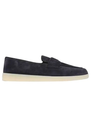 Triangle Logo Suede Loafers Navy - PRADA - BALAAN 1