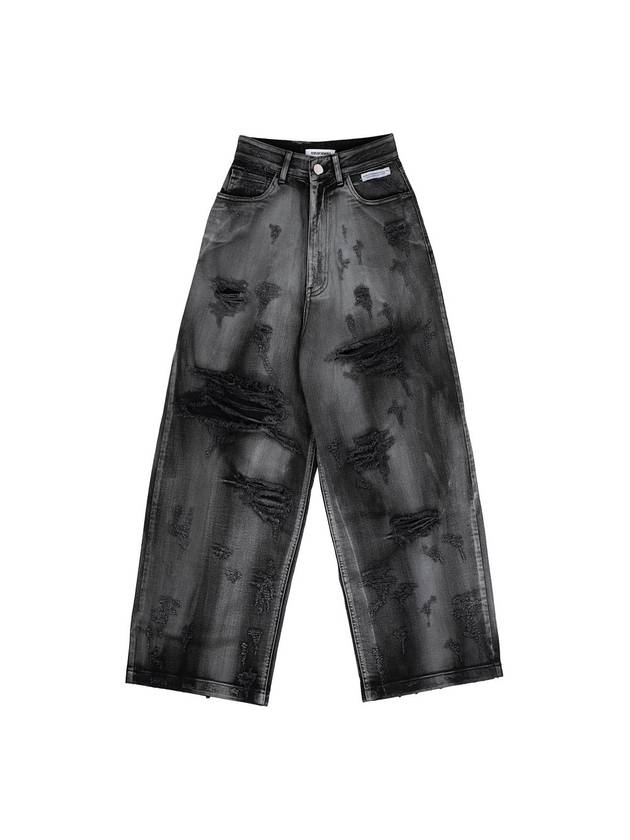 Damaged Crack Washed Denim Wide Pants Grey - PEOPLE OF THE WORLD - BALAAN 3